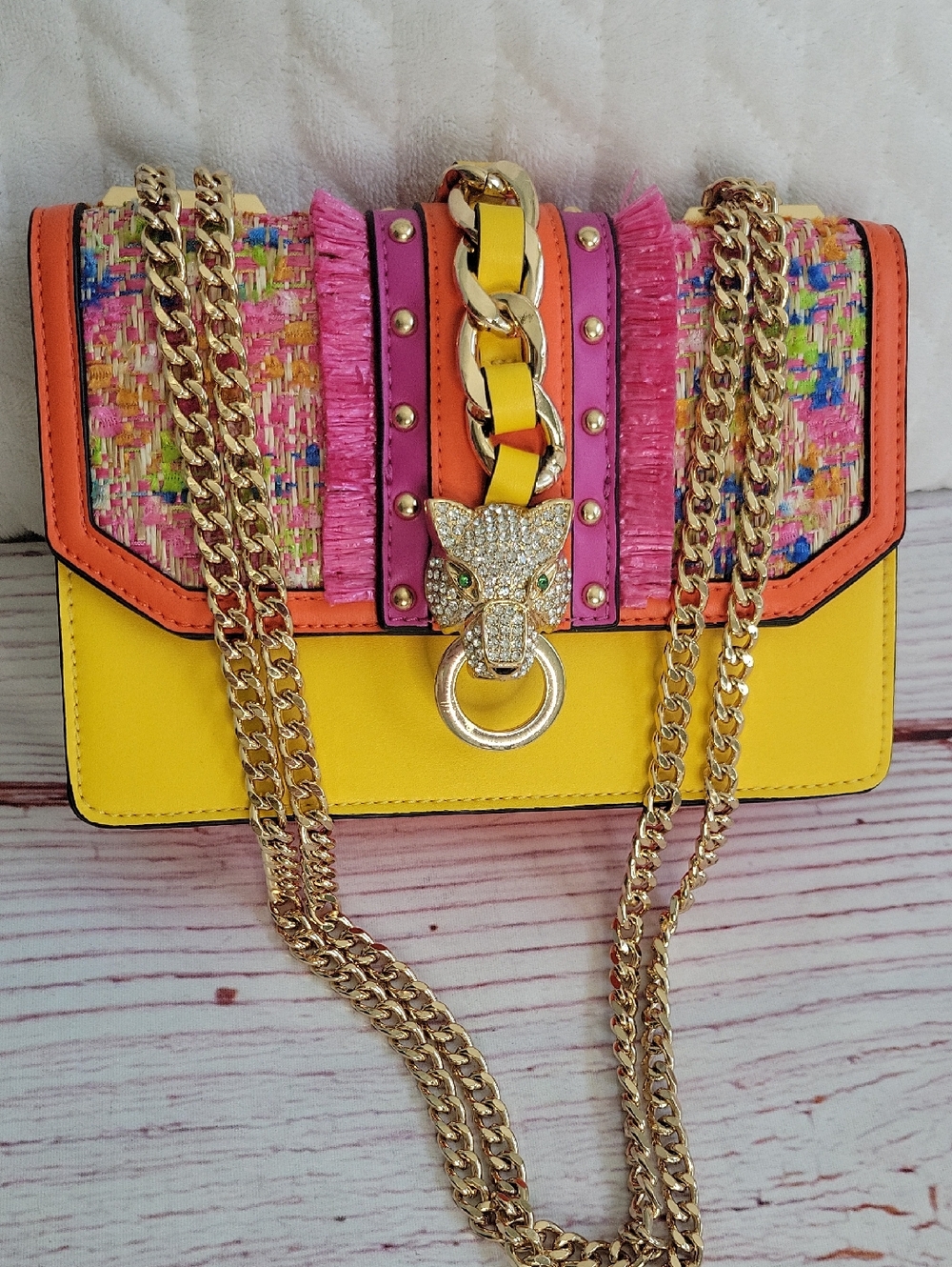 Aldo Vibrant Multi-Color Chain Shoulder Bag - Yellow & Pink